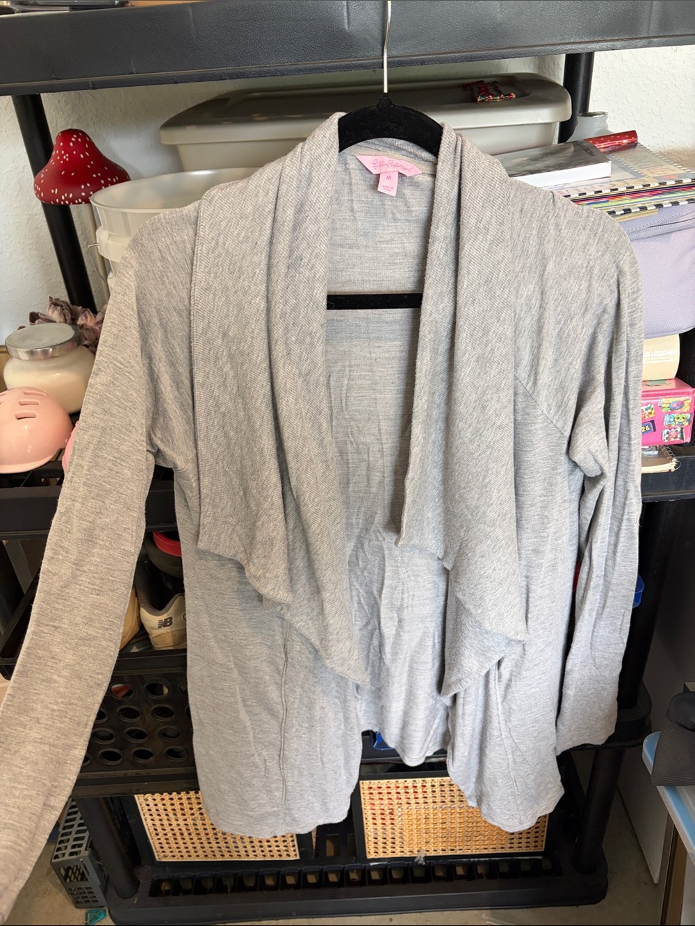 Lilly Pulitzer Light Gray Draped Open-Front Cardigan